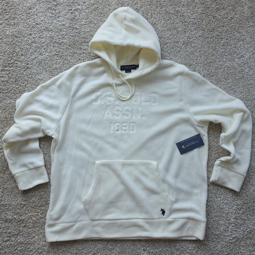 NWT U.S. Polo Assn. Men's Full Zip Fleece Hoodie-Ivory 2XL, XXL